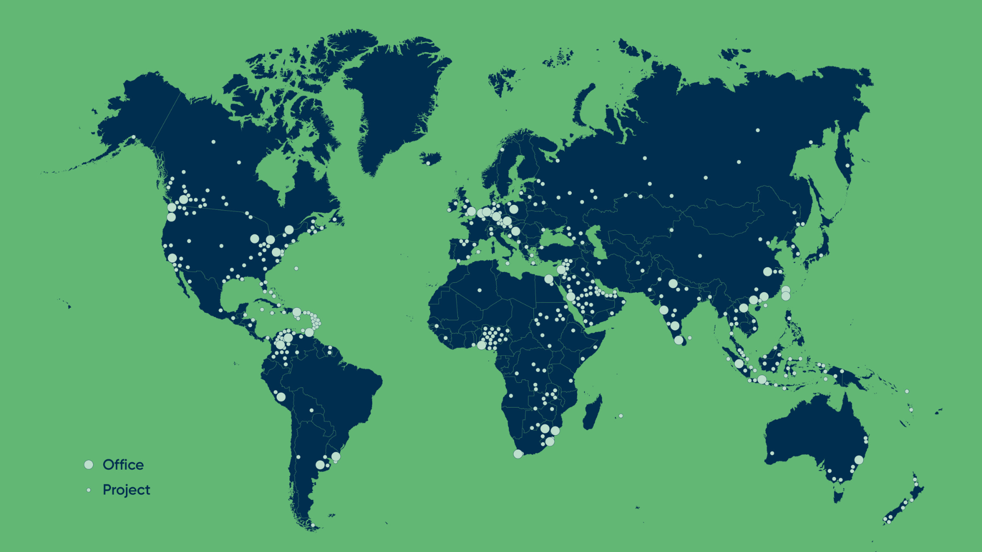 World map showing NACO offices and project locations