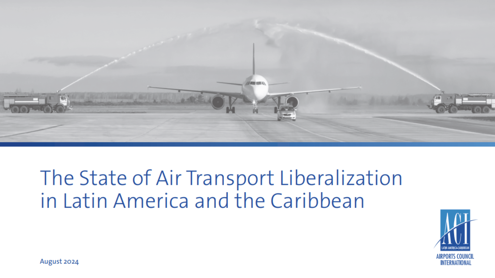 Cover image of the ACI LAC Air Liberalisation Study showing an airplane on a runway