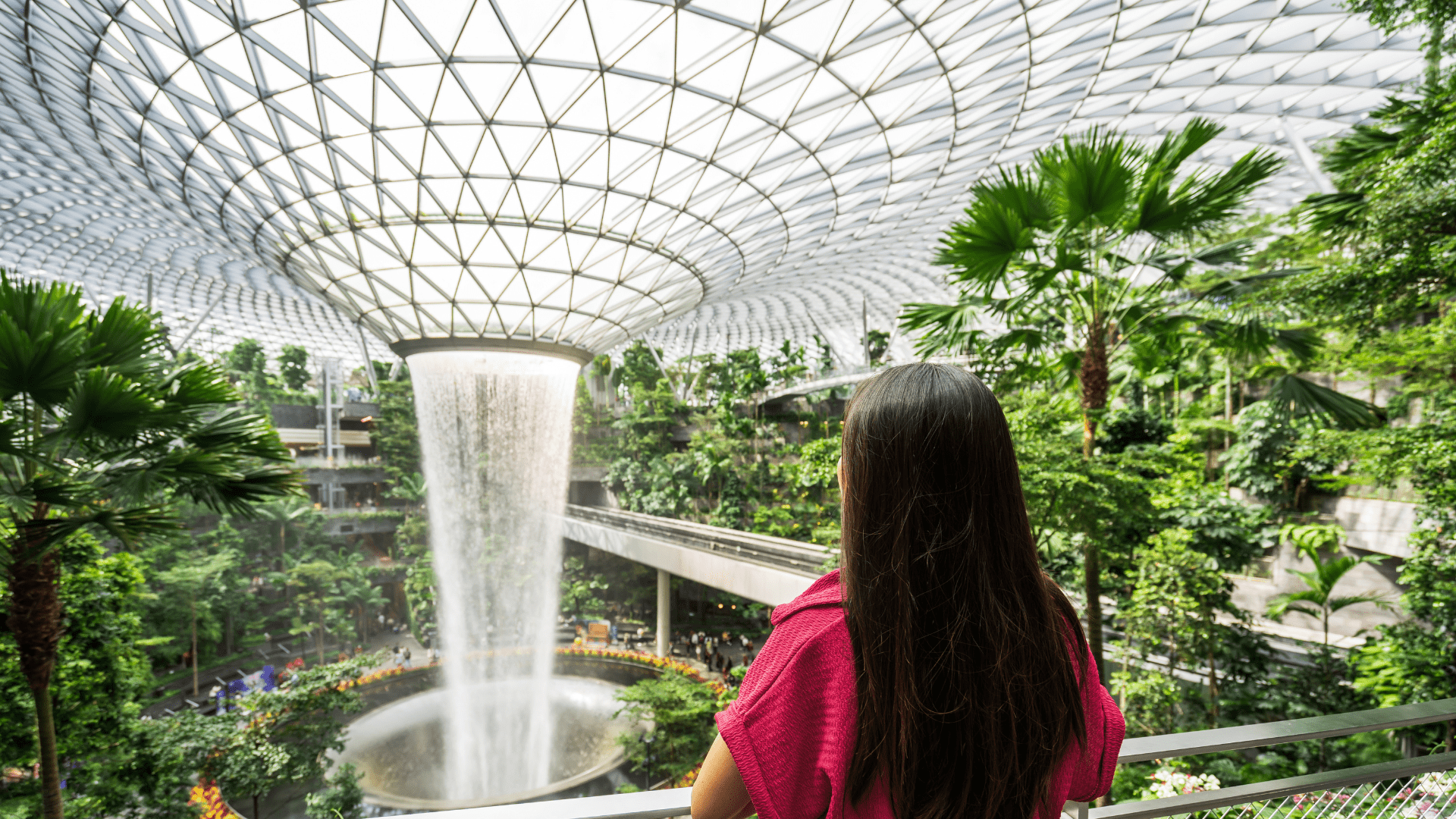 Woman enjoying the view at Changi International Airport