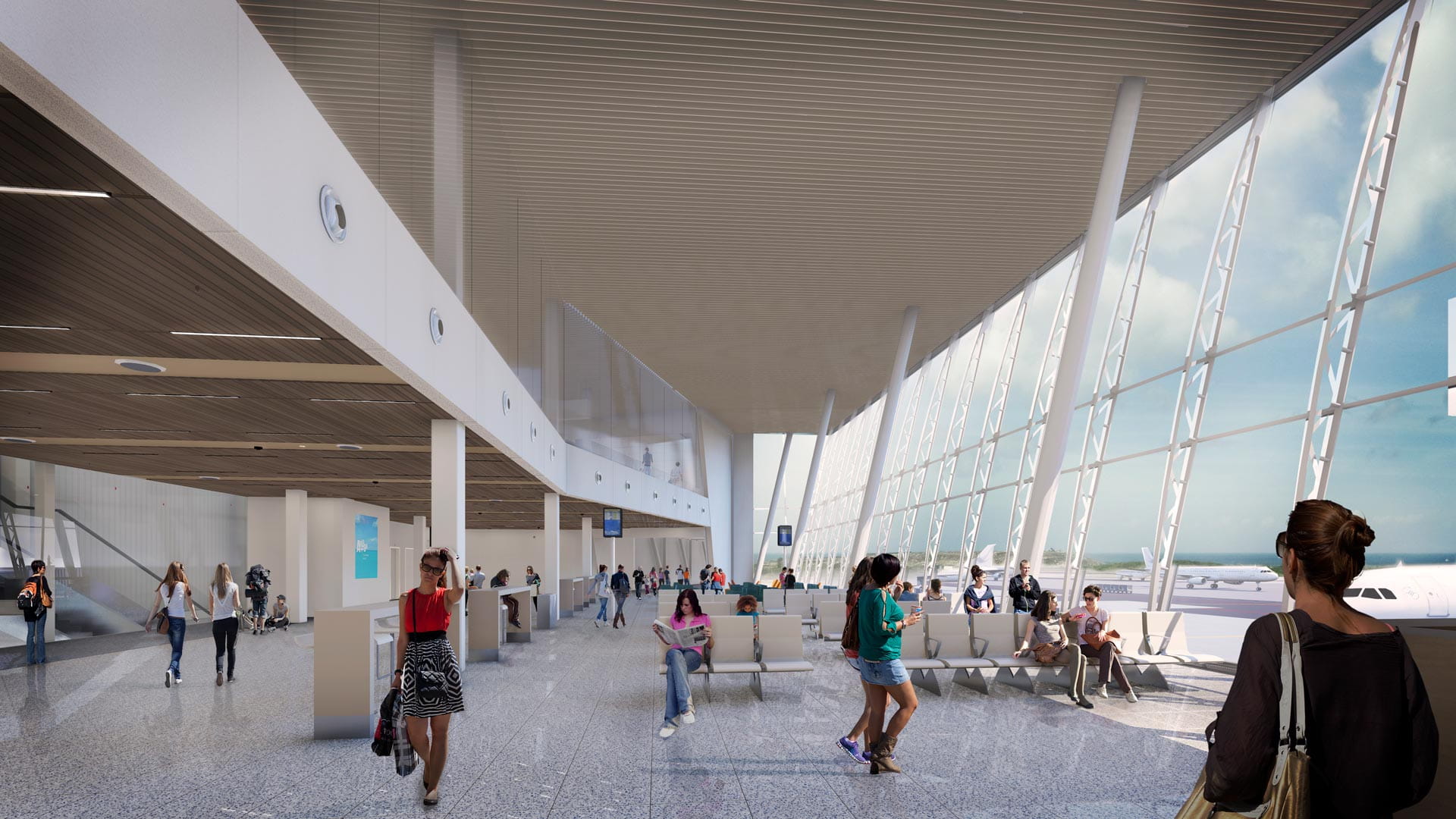 Aruba airport with people walking